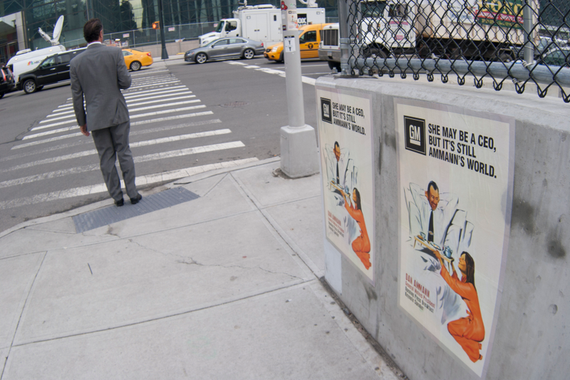 Illustration for article titled Some Troll Stuck A Ton Of Sexist Mary Barra Posters Around NY Auto Show